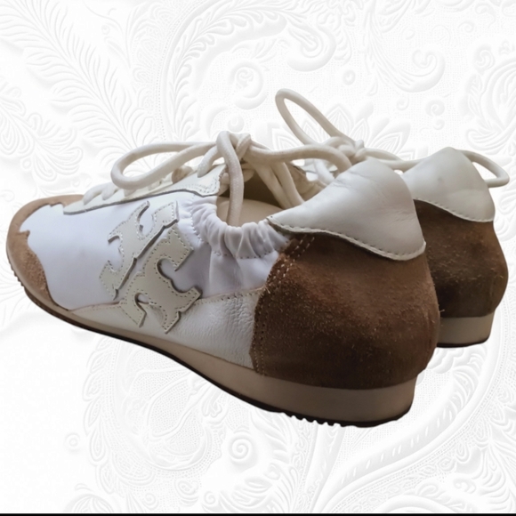 Tory Burch Cerbiatto Suede Leather Nylon Ivory/Tan Sneakers Size 7 - Picture 8 of 13